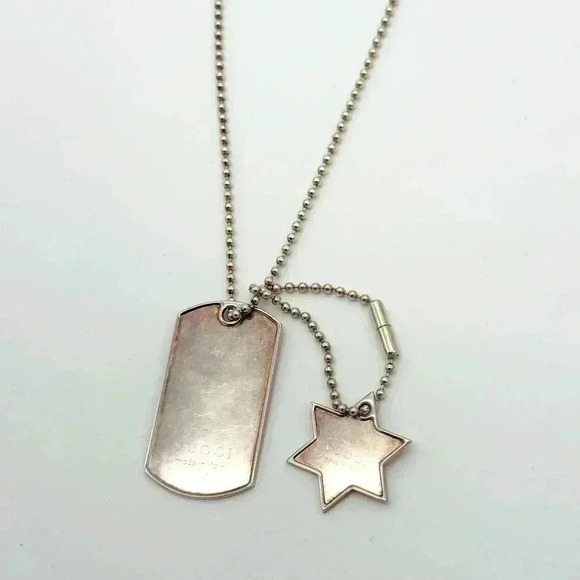 🔥FINAL BEST PRICE 🔥 Gucci Silver Dog Tag pendant with a Gucci Star Pendant - Picture 4 of 13
